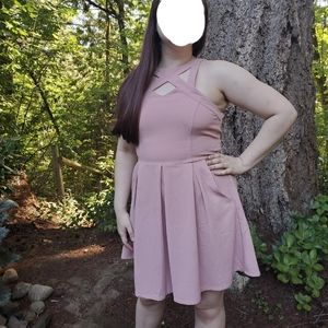 Pastel pink cute pleated fit flair dress